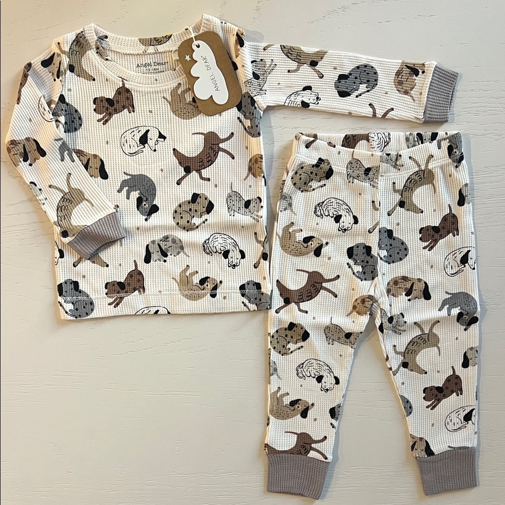 Angel Dear Kids Waffle Pajama Set Cozy Pups 18-24 months 5/6